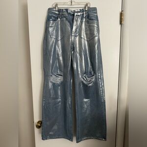 Metallic Foil Ripped Baggy Jeans -Light Wash - NEW *Never Worn
